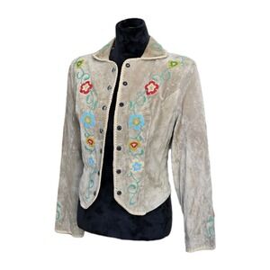 Vintage Renegade by Ren Ellis Suede Leather Multi-color Bead Floral Jacket SZ 8
